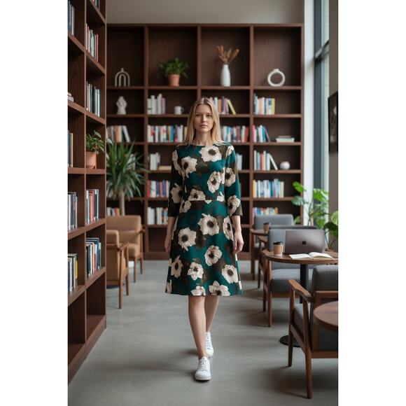 Banana Republic Green Floral Dress Stretch Elegant Women 10 Office Wedding Guest - Picture 2 of 11